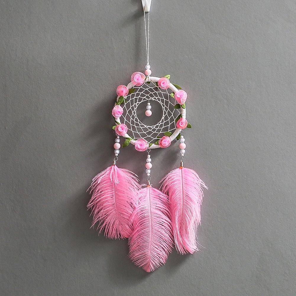 Rose Dream Catcher on gray wall