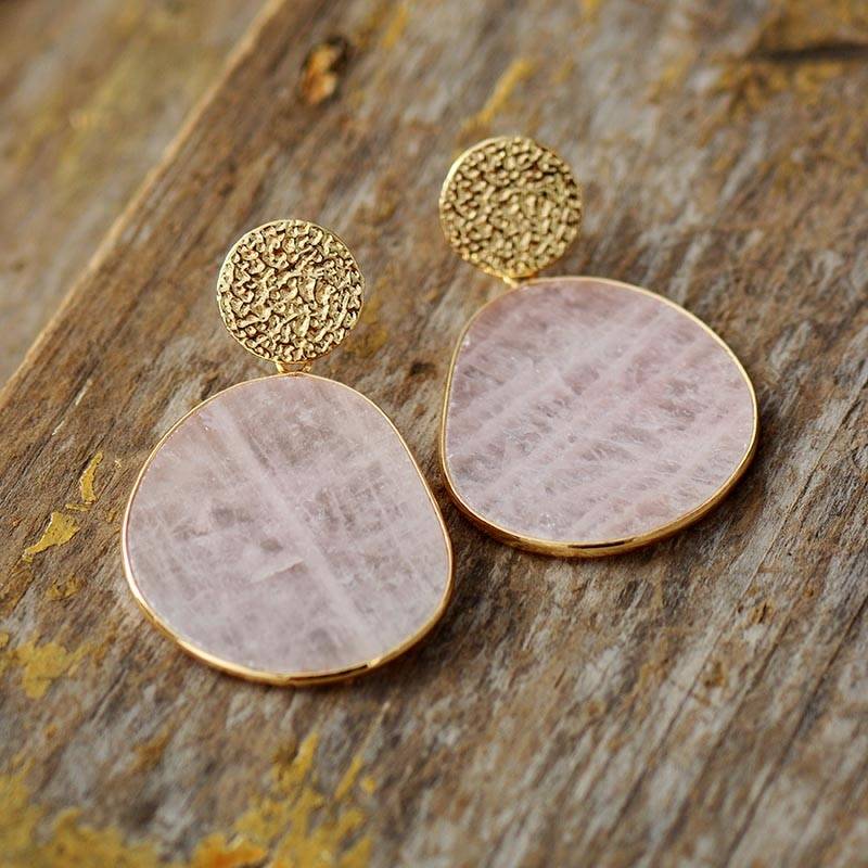 Pink Quartz Stone Earrings