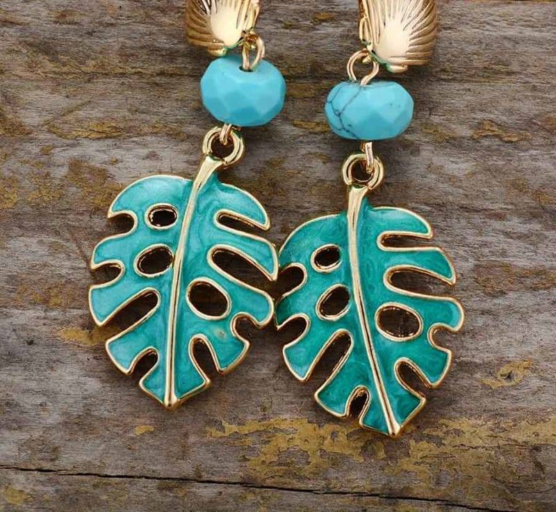 Natural Turquoise Leaves Stone Earrings