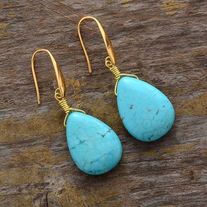 Natural Turquoise Drops Stone Earrings
