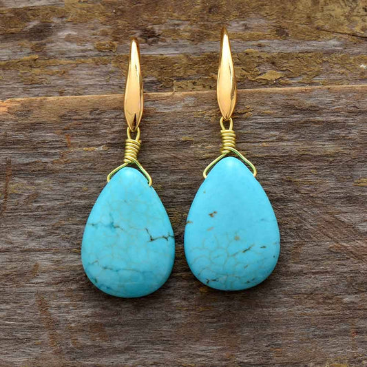 Natural Turquoise Drops Stone Earrings