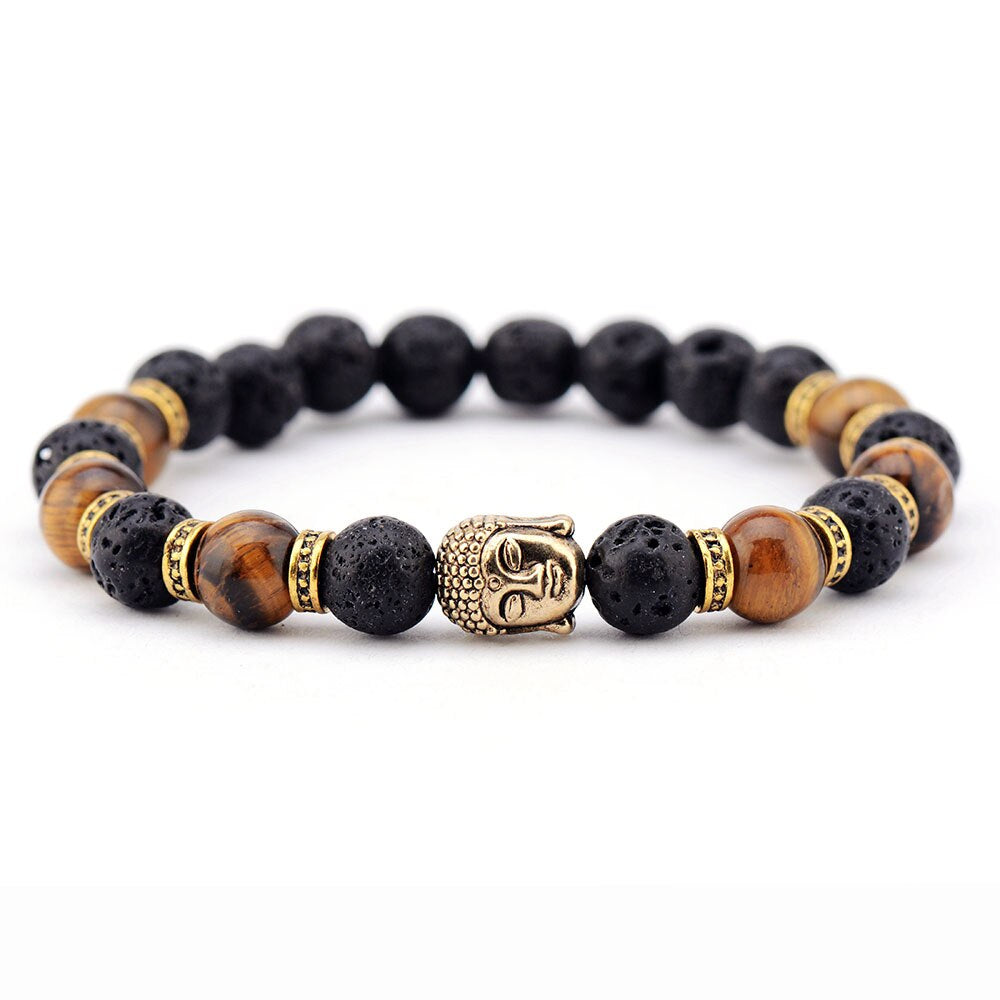 Tiger Eye and Lava Stone Buddhist Bracelet