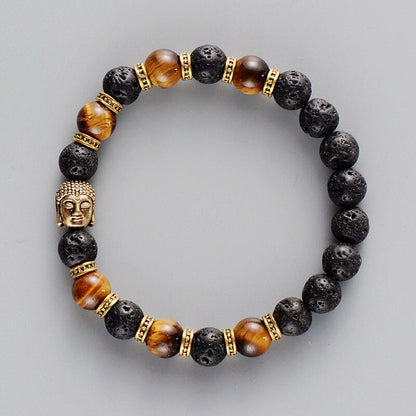 Tiger Eye and Lava Stone Buddhist Bracelet