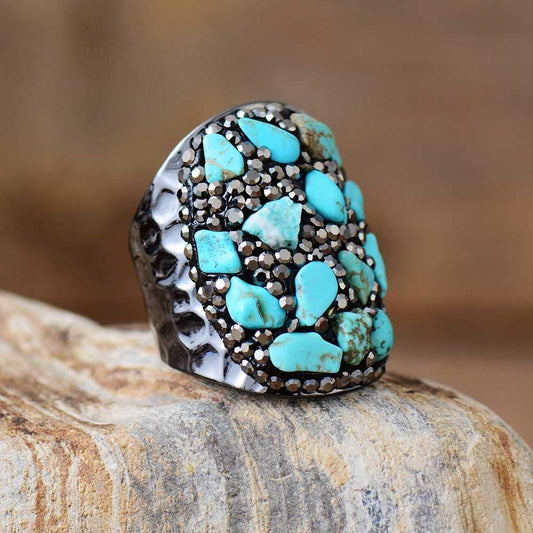 Hematite and Turquoise Stone Ring