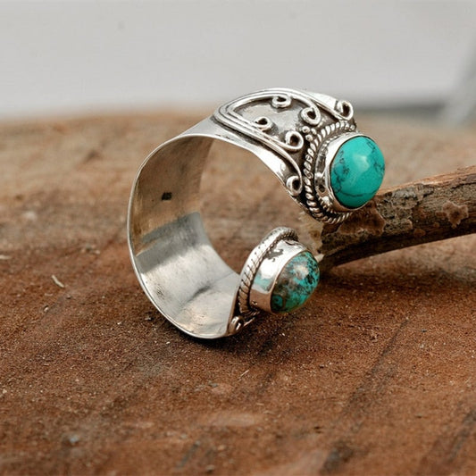 Adjustable Vintage Silver and Natural Stone Ring