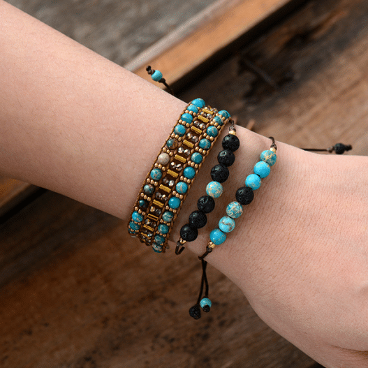 Natural Lava and Jasper Stone Bracelet