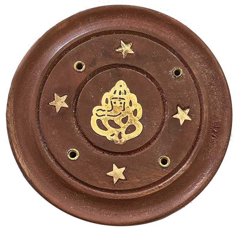 Round Wooden Ganesh Incense Holder