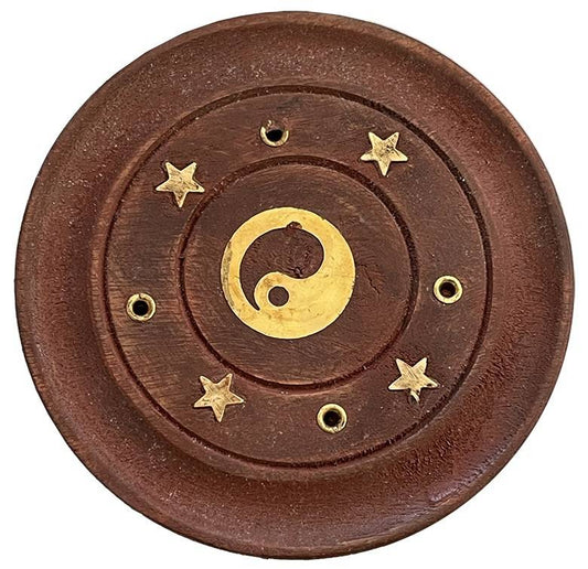 Round Wooden Ying Yang Incense Holder