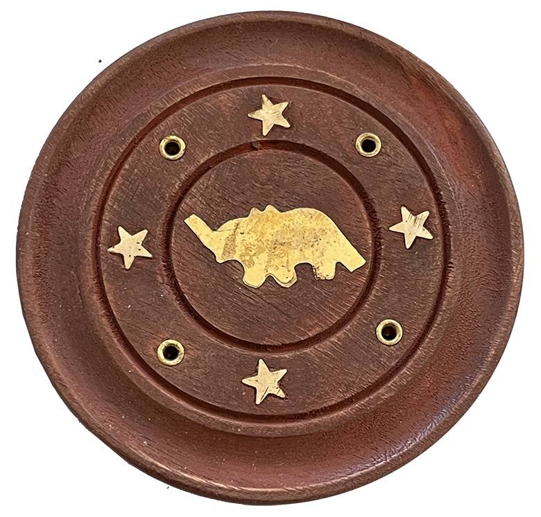 Round Wooden Elephant Incense Holder